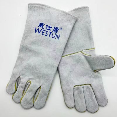 G-2112 B級頸皮衛(wèi)衣里雙層防開線電焊手套 35cm