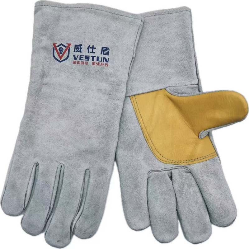 G-1669 本色牛二層上膠雙層加托電焊手套 35cm